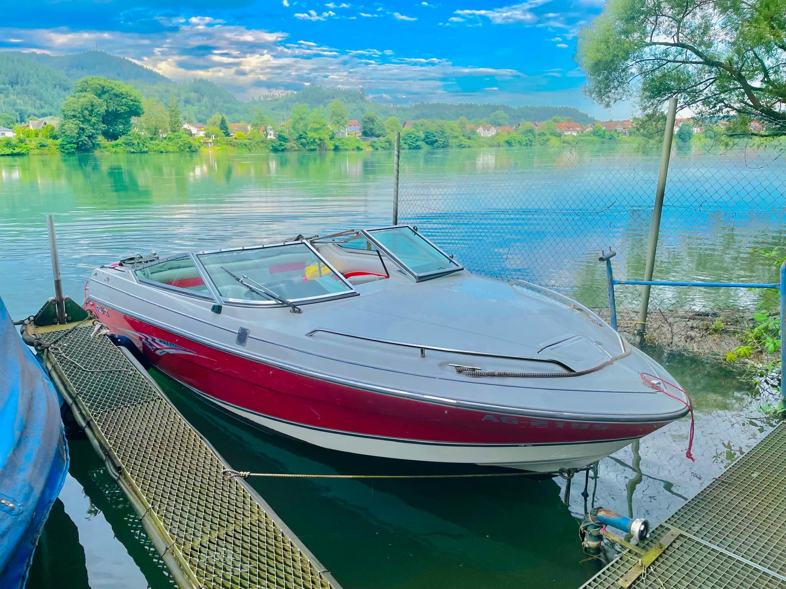 Motorboot am Wallbacher Rheinufer